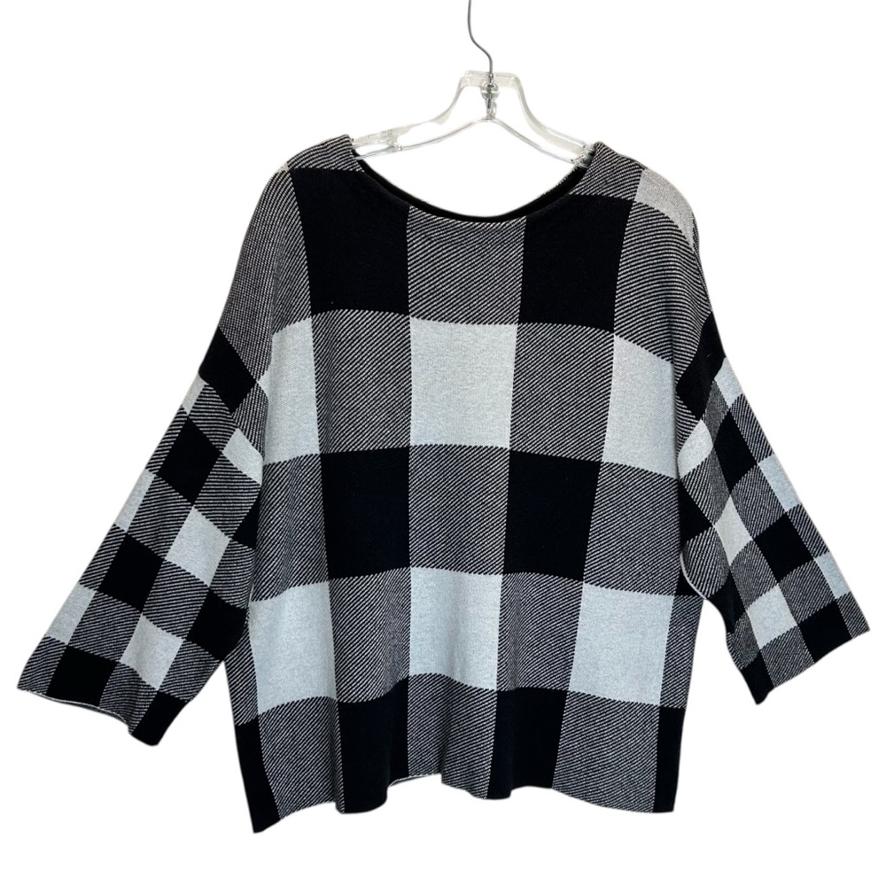 Worthington Black White Plaid Sweater Drop Shoulders 3/4 Sleeves - Extra Large - Picture 2 of 8